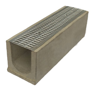 Лоток водоотводный бетонный Standart с решеткой штампованной оцинкованной (1000x290x300)