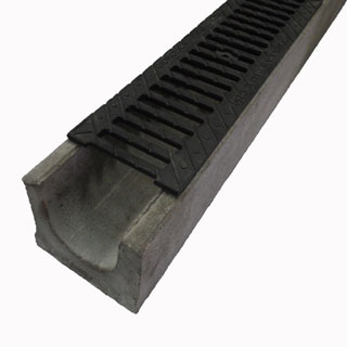 Лоток водоотводный бетонный Standart с решеткой чугунной (1000x230x255)